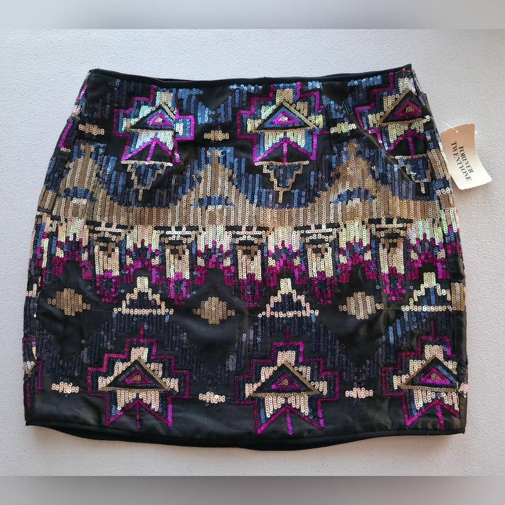 NWT Forever 21 Electric Aztec Beaded Sequin Mini Skirt Festival Maximalist Party